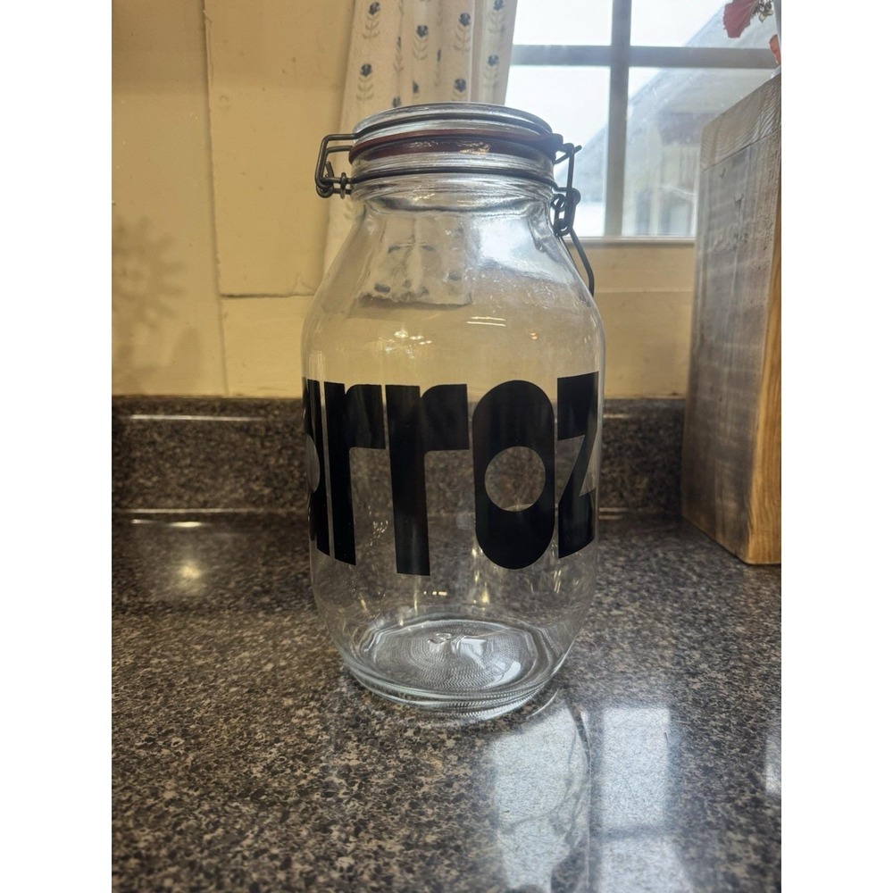 Vintage 70's Triomphe France Glass Canister Arroz (rice) Bale Lid Storage Jar 3L